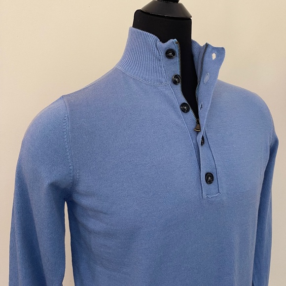 New Hugo Boss Sweater Half Zip Buttons Sky Blue Wool Pullover Sweater - Picture 9 of 10